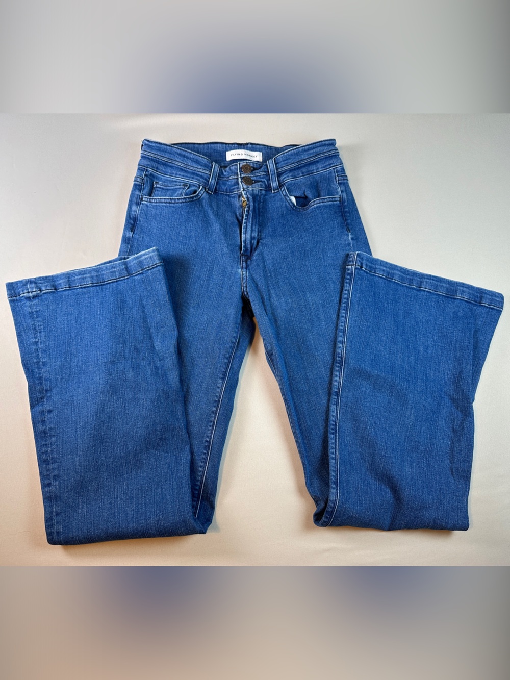 Flying Monkey Women's Flare Wide Leg Jeans - Medium Blue Denim